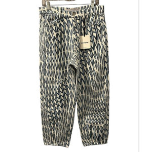 Nocturne NWT Printed Mom Jeans Size XL Blue White Pants $229 High Waist Cotton
